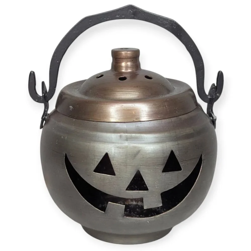 Smiling Metal Pumpkin Candle Holder Lantern w/Handle 8